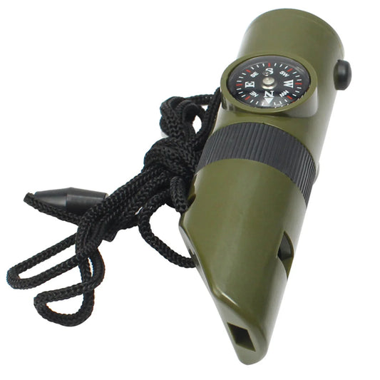 7-in-1 Survival Whistle Multitool Compass LED Flashlight Emergency Kit