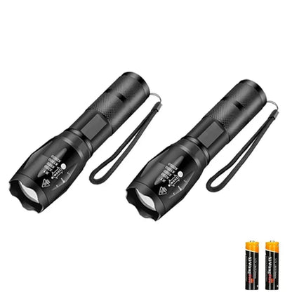 T6 LED Tactical Flashlight Zoomable 5-Mode Waterproof 2 Pack