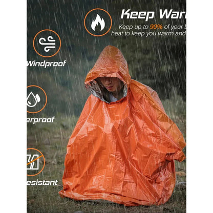 Emergency Thermal Rain Poncho – Waterproof Survival Blanket Poncho