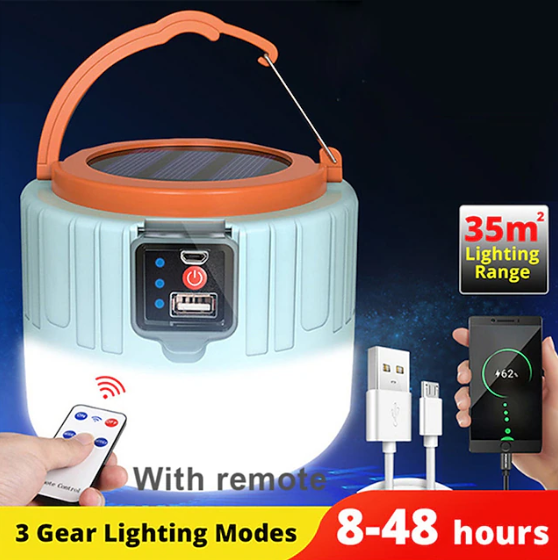 Solar Camping Light – 60W LED, Remote Control, 16Hr Battery