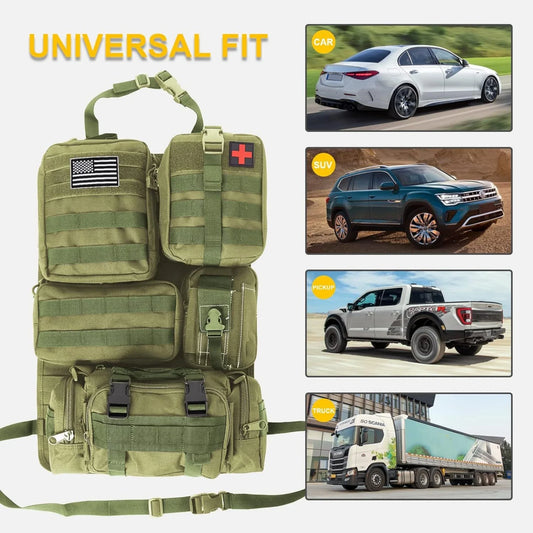 MOLLE Plate Carrier Back Seat Organizer with 5 Detachable Pouches