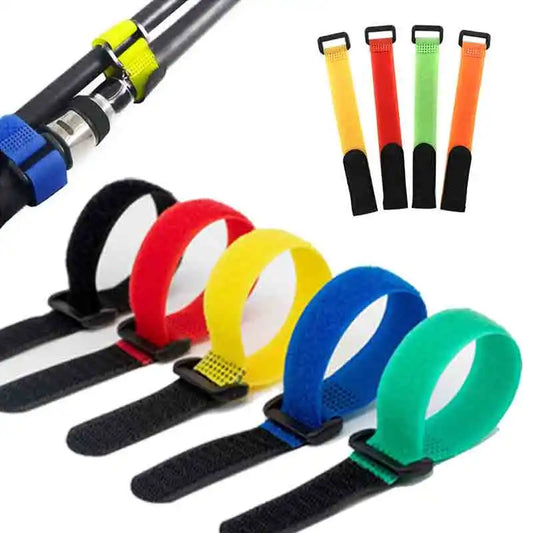 Durable Fishing Rod Tie Strap Set – 10pcs Adjustable Hook & Loop Gear Holders