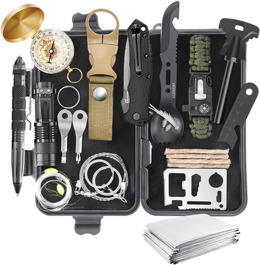 19-in-1 Survival Kit – EDC Emergency Outdoor Gear Set with Case