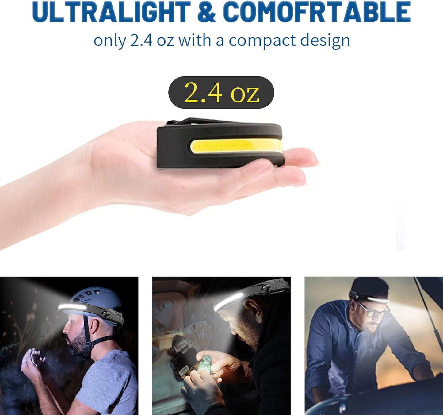Rechargeable LED Headlamp 230° Wide Beam Motion Sensor IPX4