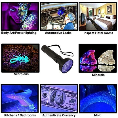 UV Blacklight Flashlight 395nm – 21, 51 & 100 LED Torch