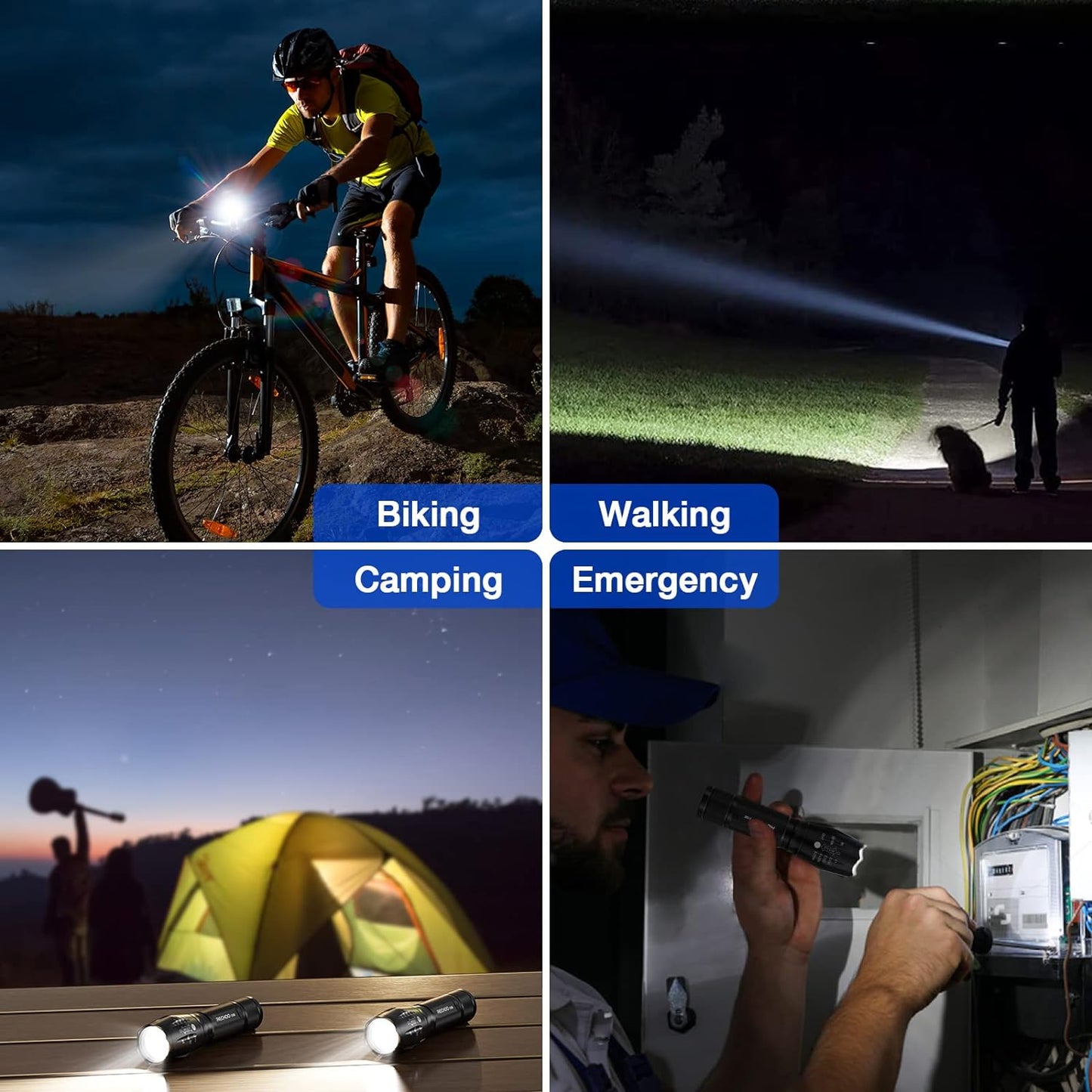 T6 LED Tactical Flashlight Zoomable 5-Mode Waterproof 2 Pack