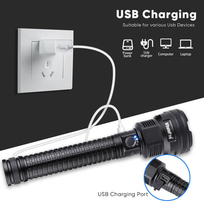 Rechargeable LED Flashlight XHP90 99000LM Tactical Torch Power Bank