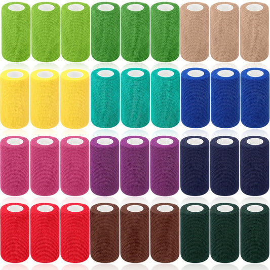 Self Adherent Bandage Wrap 36 Pack - 4 Inch x 5 Yard Cohesive Elastic Athletic Tape, Breathable Self-Stick Wrap for Wrist Ankle Knee Joint Support, Sports First Aid Compression Bandage Roll Set