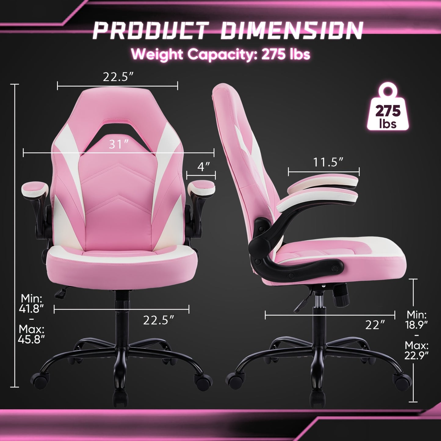 Ergonomic Gaming Chair with Rotating Armrest Lumbar Support & Headrest – Esports Racing Style Computer Office Chair with Footrest for Home Office Desk Work Study