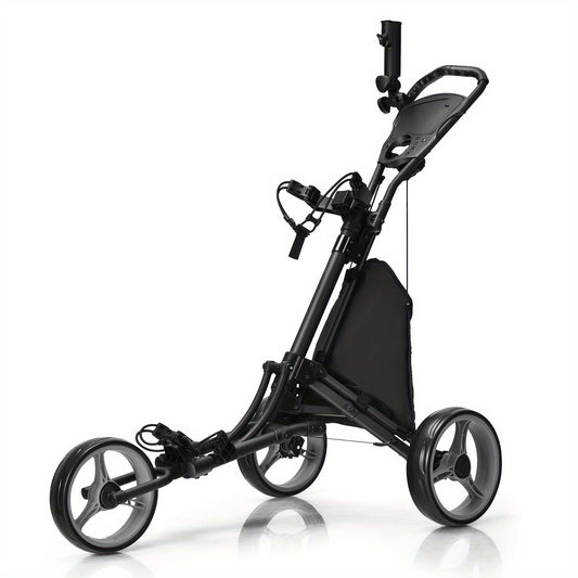 3-Wheel Folding Golf Push Cart Lightweight Aluminum Golf Trolley with Cup Holder Umbrella Holder Scoreboard Storage Bag Foot Brake Adjustable Handle for Golf Clubs