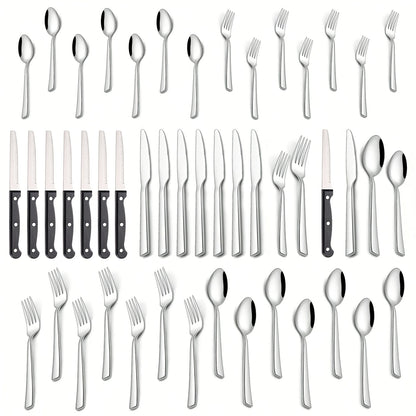 Stainless Steel Flatware Set 24/48 Piece with Steak Knives, Mirror Polished Silverware Set for 4/8, Dishwasher Safe Cutlery Utensil Set with Forks Spoons Knives, Perfect for Weddings, Gifts & Outdoor Dining