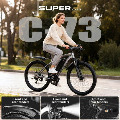 Adult Electric Mountain Bike G73 500W-740W Motor 48V 13Ah Detachable Battery 20MPH 45-Mile Range Front Fork Suspension for Trail Commuting