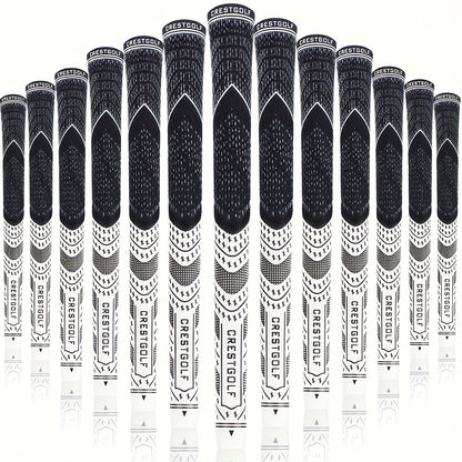 Midsize Golf Grips Set 13 Pack – All Weather Hybrid Rubber Golf Club Grips with Ecological Yarn Thread Technology, Multiple Colors, Fits Full Set of Clubs (Black, White, Red, Orange, Yellow, Blue, Gray)