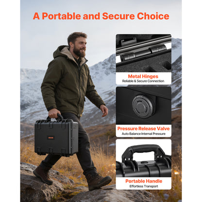 Hard Gun Case with Modular XPE Foam Interior – Heavy Duty Pistol Storage Box with Metal Hinges, 4 Lock Holes & Pressure Valve, Fits Glock & 6 Magazines, 18.7x12.5x7.5 in