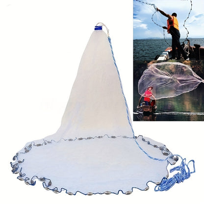 Throw Cast Net 8FT 10FT Transparent Thread Nylon Mesh 3/8in, Galvanized Zinc Sinkers 26ft PE Braid Hand Line No-Ring Design for Shrimp Bait Trapping Pond River Saltwater Fishing