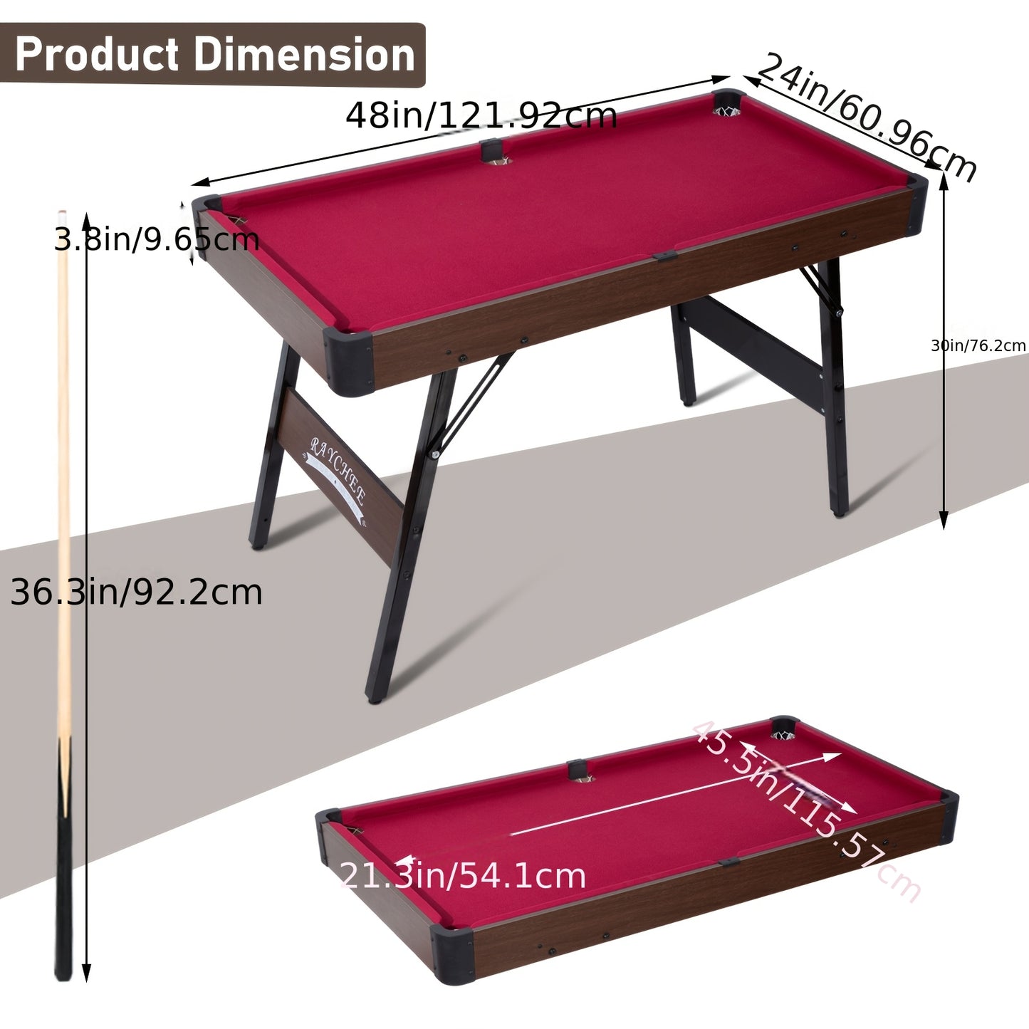 Folding Pool Table 48 Inch – Portable Billiard Table with Locking Legs Balls Cues Triangle Chalk Brush for Home Game Room