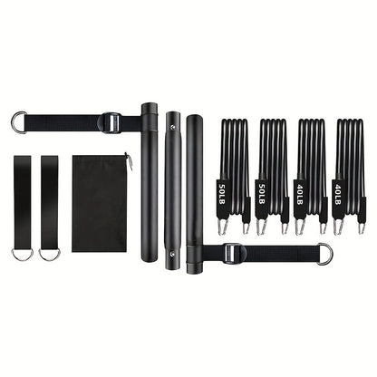 3-Section Pilates Bar Kit – 4 TPE Resistance Bands (40-50 lbs), 2 Ankle Straps & Storage Bag for Legs, Hips, Waist & Arm Yoga Stretching Fitness
