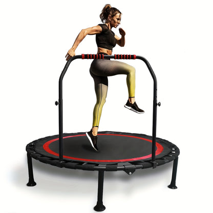 Rebounder Mini Trampoline 40 Inch Foldable with Adjustable Foam Handles - Bungee Elastic Strap Design, Thick Steel Frame, 600 lbs Capacity, Quiet Indoor Outdoor Fitness Trampoline, Green Red Blue