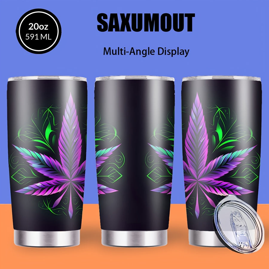 20oz Stainless Steel Insulated Tumbler with Lid & Straw - Double Wall Vacuum Insulated Travel Mug, BPA-Free, Vibrant Leaf Design, Keeps Drinks Hot & Cold, Portable for Camping, Hiking & Outdoor, Great Holiday Gift for Women, Men, Friends & Family