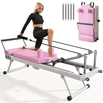 Pilates Reformer Machine for Home Gym – Foldable Pilates Equipment with Adjustable Resistance Springs, 11-Level Intensity, Smooth Sliding Rails, 330 lbs Capacity for Beginners & Advanced