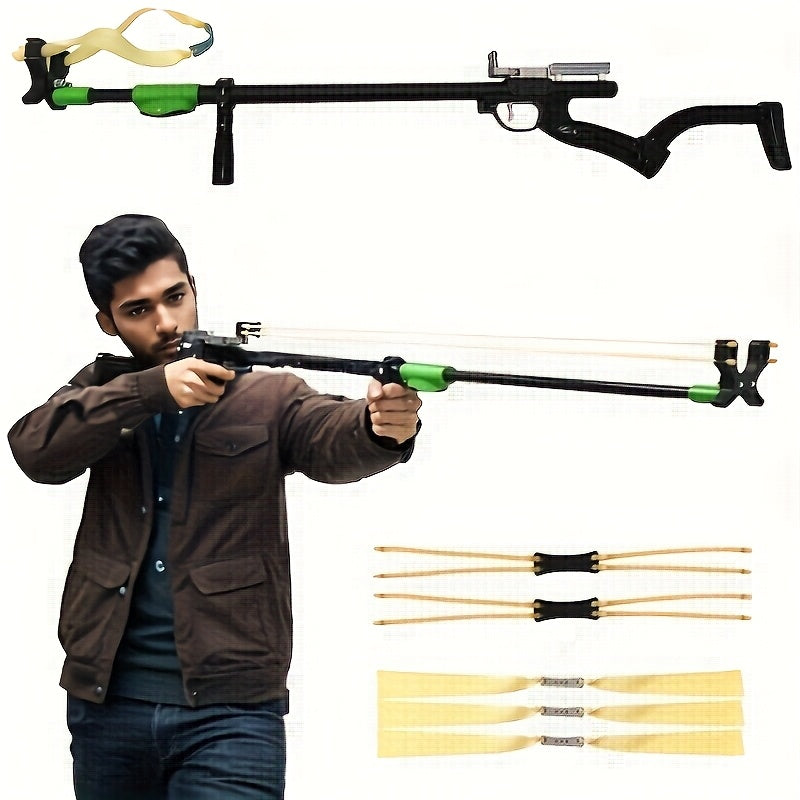 Telescopic Tactical Slingshot – Heavy-Duty Metal Long Pole Hunting Slingshot with Shoulder Stock for Adults | Adjustable Length for Hunting Fishing Outdoor