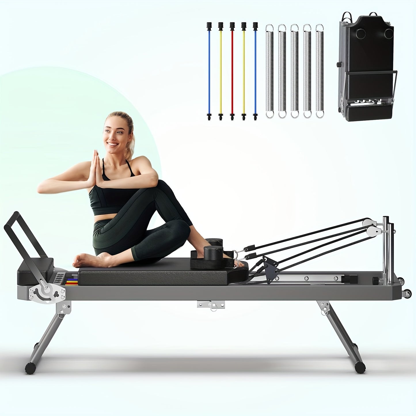 Pilates Reformer Machine for Home Gym – Foldable Pilates Equipment with Adjustable Resistance Springs, 11-Level Intensity, Smooth Sliding Rails, 330 lbs Capacity for Beginners & Advanced