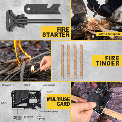 258-Piece Professional Survival Kit with Fire Starter Compass Multi-Tool for Men Camping Hiking Outdoor Exploration Emergency Preparedness Gift