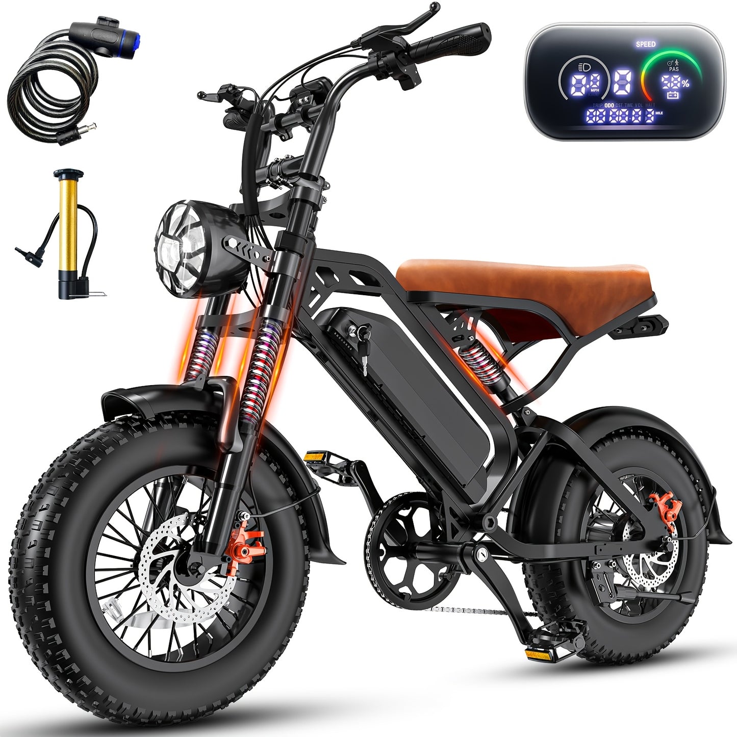Electric Mountain Bike 749W Motor 48V 13AH Battery Full Suspension Fat Tire Off-Road E-Bike 27.9MPH Max Speed 5-Speed LED Display Adult Electric Bicycle All Terrain