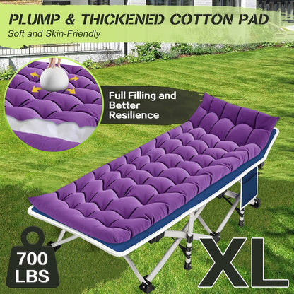 XXL Folding Camping Cot with Mattress - Extra Wide 27" & 32" Heavy Duty Sleeping Cot for Adults, 1200D Oxford Portable Camp Bed with Carry Bag | Outdoor Hiking Backpacking Guest Bed