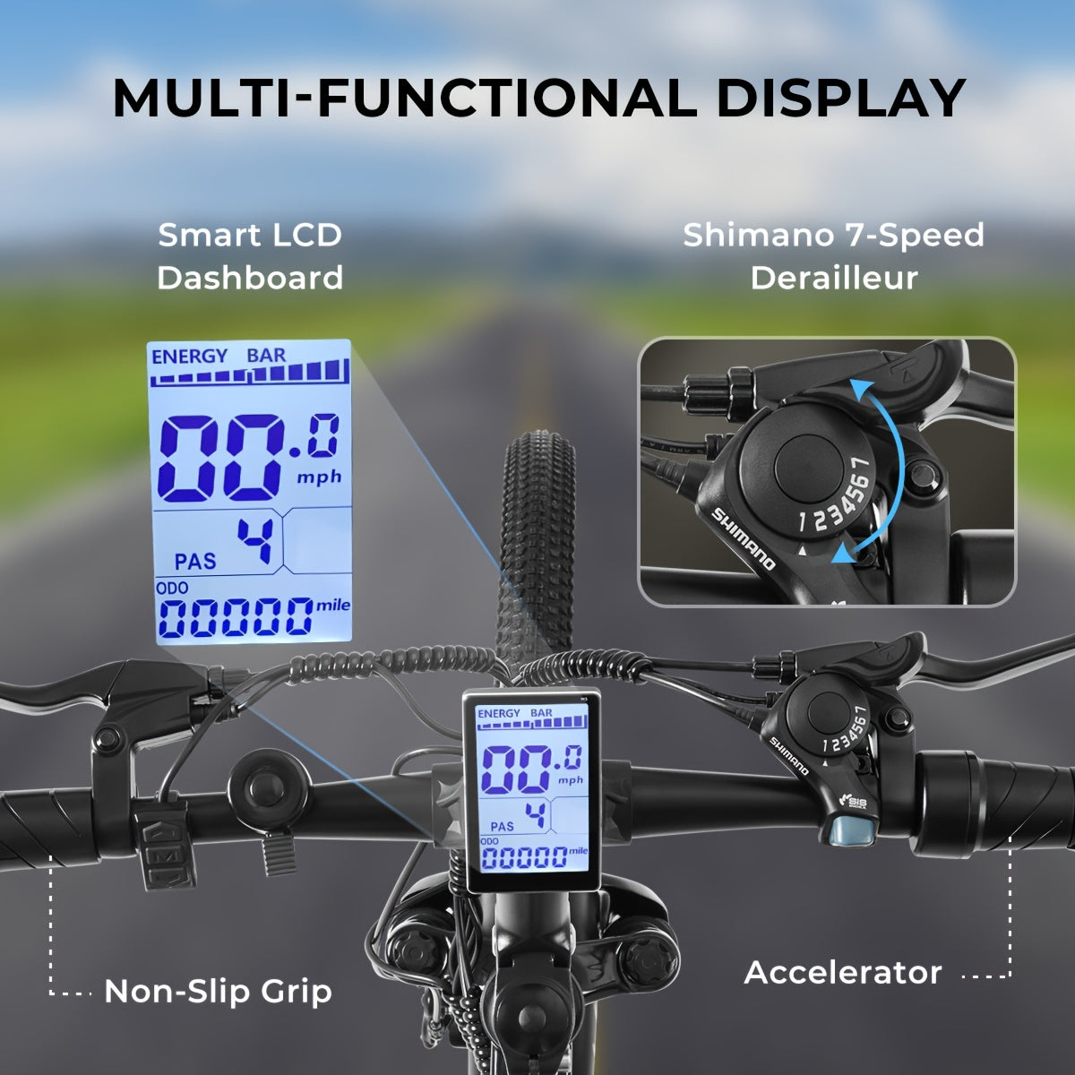 Electric Bike for Adults 26 Inch All-Terrain E-Bike 500W Motor 20MPH 40-Mile Range 360Wh Removable Battery 7-Speed Shimano Hydraulic Disc Brakes Front Suspension