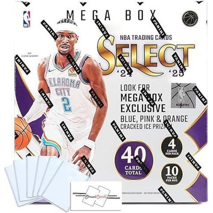 2024-25 Panini Select Basketball Mega Box 40 Trading Cards Retail Exclusive Autographs Crown Jewels Insert Elephant Tiger Prizms Look for Luka Doncic Jayson Tatum Risacher Sarr 6 Toploaders StreetCards