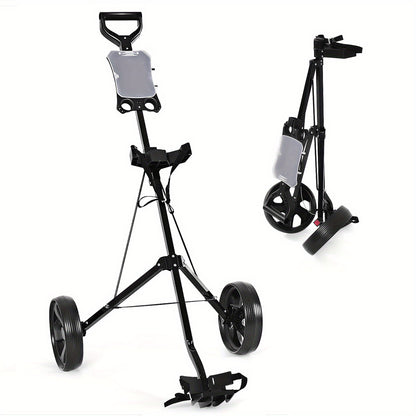Foldable 2 Wheel Golf Push Cart Trolley with Scoreboard - Lightweight Steel Frame Pull Cart with Adjustable Handle, Score Counter, Ball & Tee Holder, Easy Fold Design for Golf Course & Club Transport