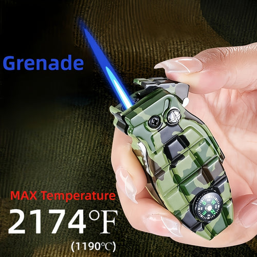 Windproof Torch Lighter Refillable Butane Jet Flame Lighter with Compass Camouflage Metal Lighter for Camping BBQ Baking Outdoor Survival Windproof Blue Flame Butane Lighter Gift for Men