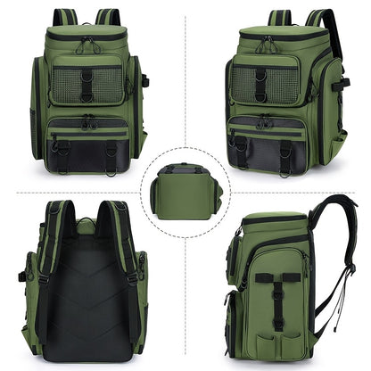 Fishing Backpack with Rod Holder 45L – Large Capacity Outdoor Tackle Bag, Waterproof Travel Shoulder Pack for Fishing Camping Hiking, Multi-Pocket Lure Storage Rucksack with Zipper Closure