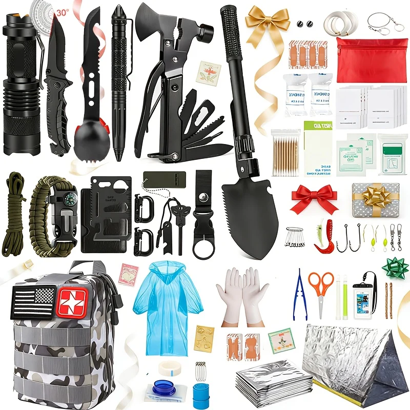 Outdoor Survival Tool Kit 180/252pcs Multifunctional Camping Gear Set for Men Hiking Backpacking Emergency Preparedness Adventure Equipment