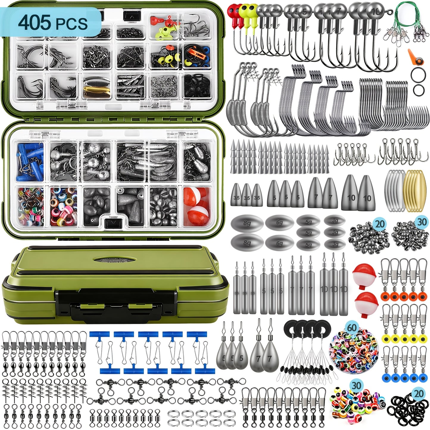 Fishing Tackle Kit 132-405 Piece Fishing Accessories Set with Hooks Weights Sinkers Spinner Blades Tackle Box for Bass Trout Bluegill Crappie Freshwater