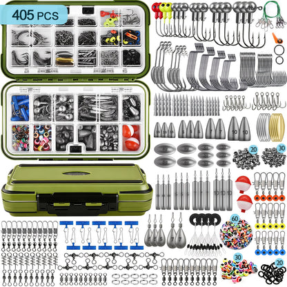 Fishing Tackle Kit 132-405 Piece Fishing Accessories Set with Hooks Weights Sinkers Spinner Blades Tackle Box for Bass Trout Bluegill Crappie Freshwater