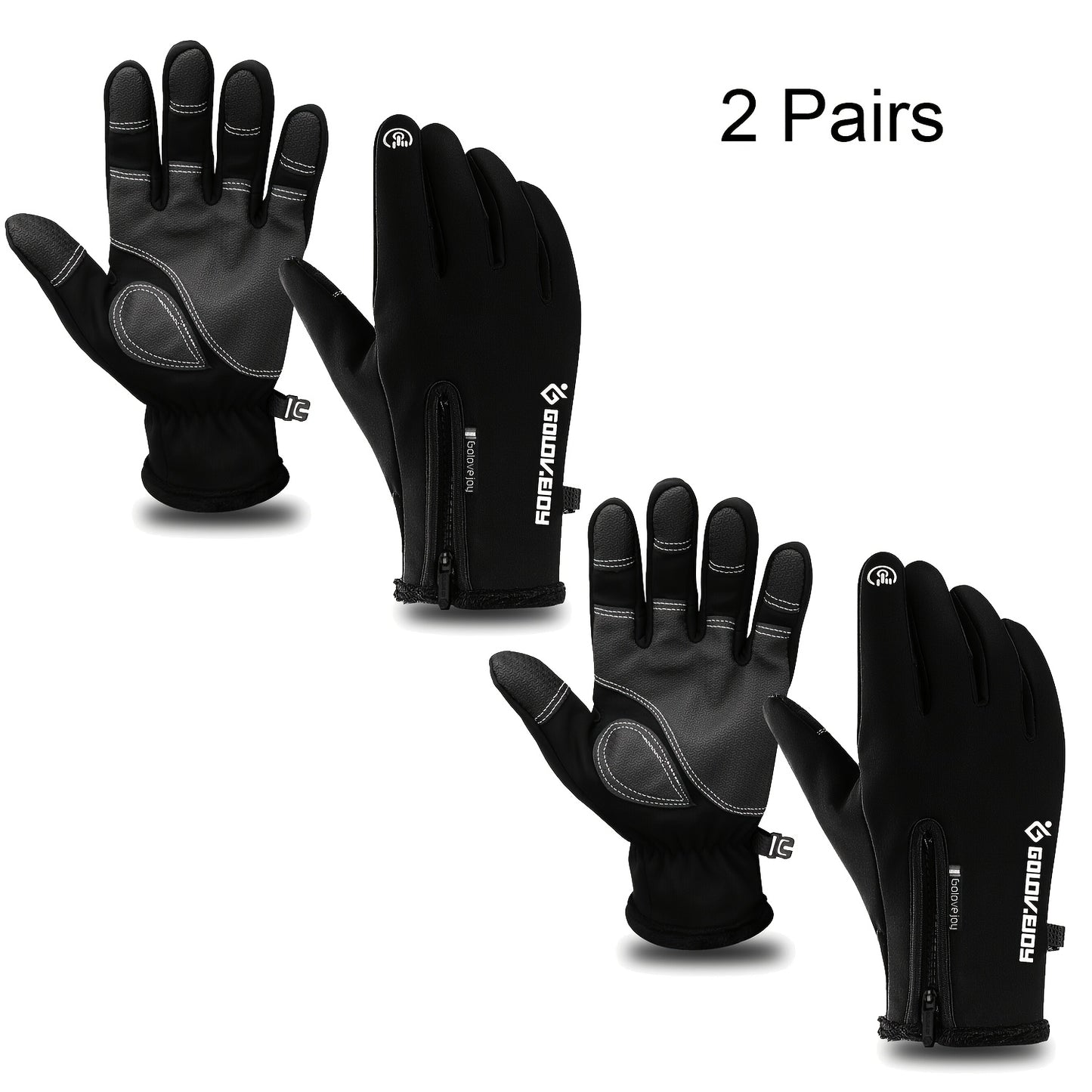 Windproof Knit Gloves for Outdoor Riding & Skiing – 2 Pairs Full-Finger Slip-Resistant Winter Gloves | 100% Polyamide Warm Gloves for Men & Women | S M L XL XXL | Black Gray