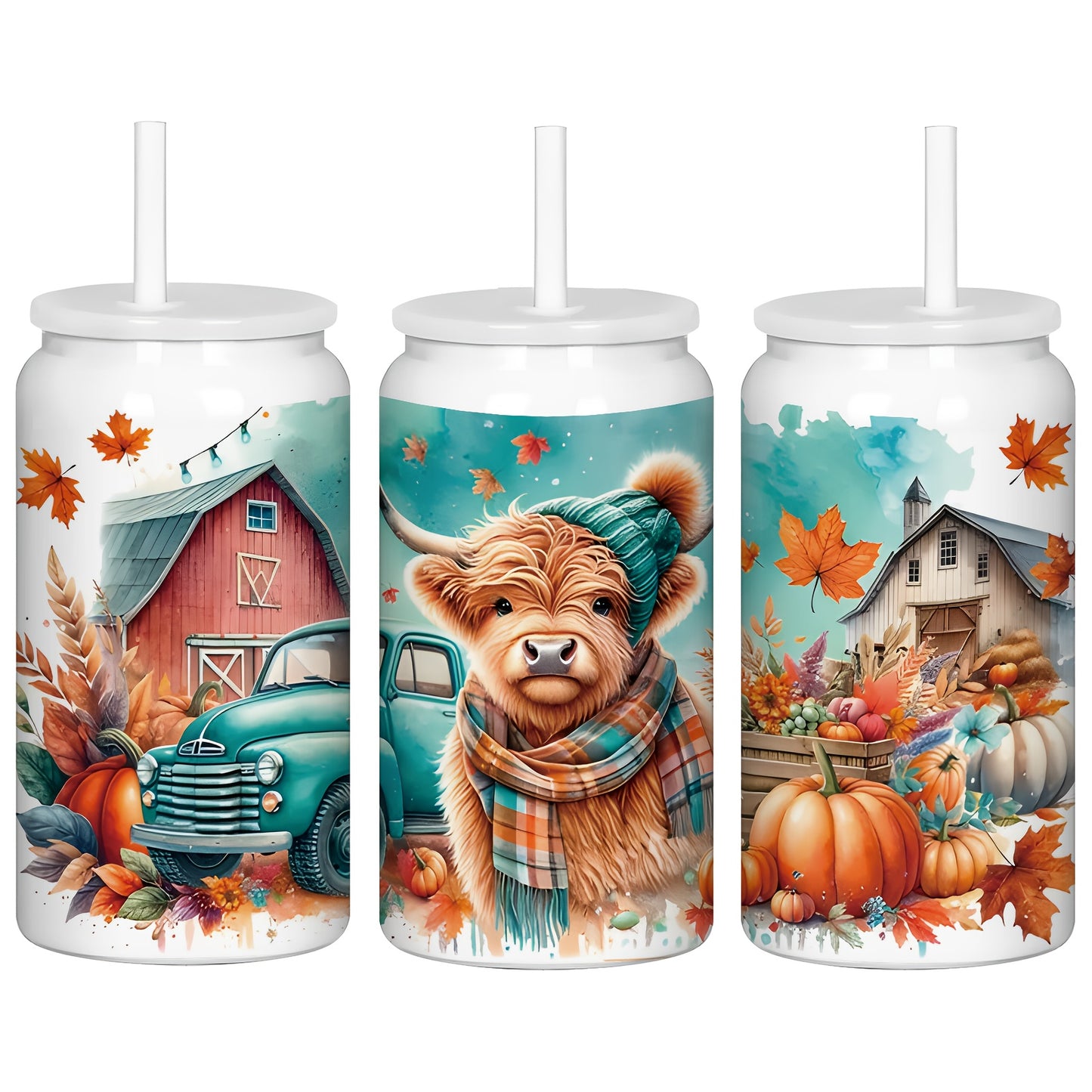 Stainless Steel Insulated Tumbler With Lid and Straw, 40oz & 16oz Highland Cow Thanksgiving Water Bottle With Handle, Keeps Cold 24 Hours Hot 12 Hours, Portable Travel Cup for Car Home Office Birthday Gift