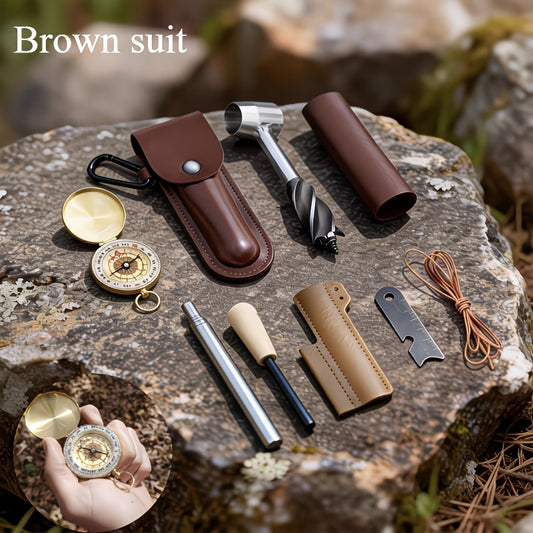 9-Piece Primitive Fire Drill Survival Kit – Flint & Compass