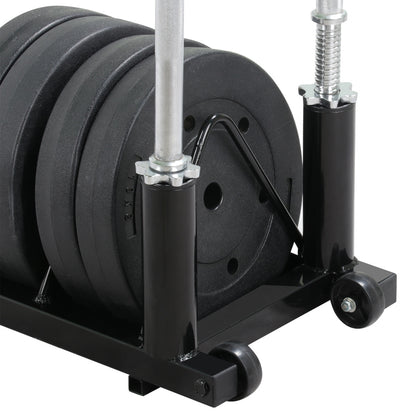 Barbell & Weight Plate Storage Rack with Wheels & Handle – 300 lb Capacity, 2 Barbell Holders, 4 Plate Slots, Powder Coated Steel for Home Gym & Garage Organization