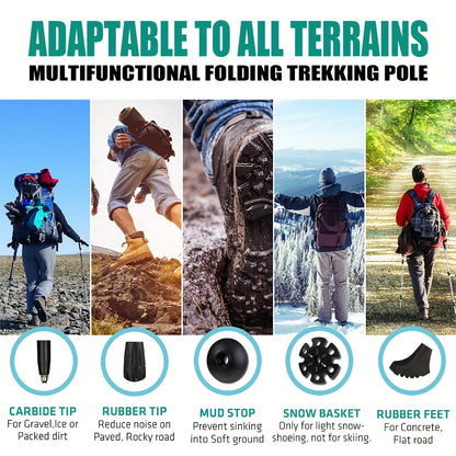 Aluminum Trekking Poles Set of 2 – Lightweight Quick-Lock Foldable Hiking Sticks with Ergonomic Non-Slip Grips, Rubber Tips & Carrying Case for Men & Women, Camping & Travel