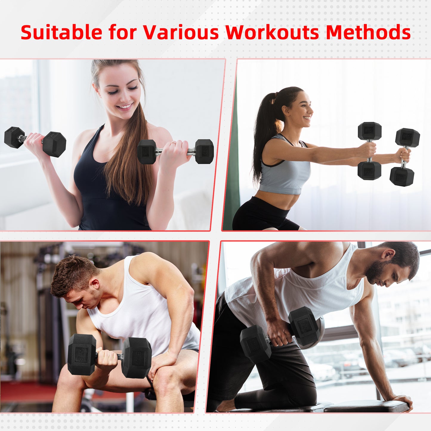 Rubber Hex Dumbbell Set – Solid Cast Iron, Hexagonal Anti-Roll Design, Chrome Ergonomic Handle, Non-Slip Grip – 25lb or 30lb Pair for Home & Gym Strength Training