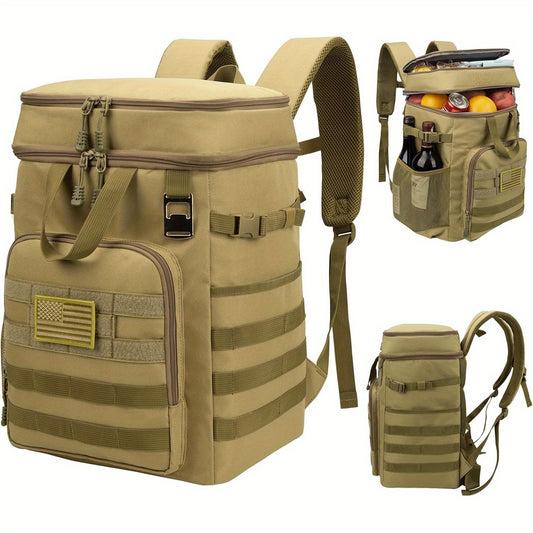 Insulated Backpack Cooler 45-55 Can 11.36 Gallon Tactical Lunch Bag with 2 Insulated Sections Leakproof for Hunting Fishing Picnic Beach Work Travel Black Khaki