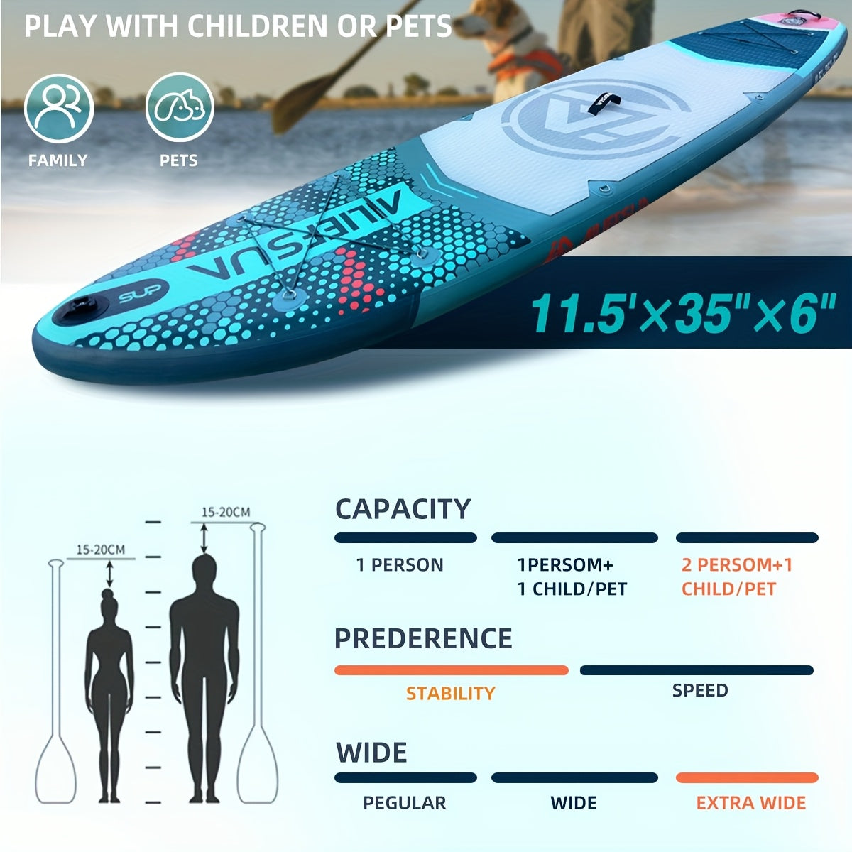 Inflatable Stand Up Paddle Board 11'6" x 35" x 6" – Stable Wide Non-Slip SUP with Fishing Accessories for Adults Youth, Optional Electric Pump