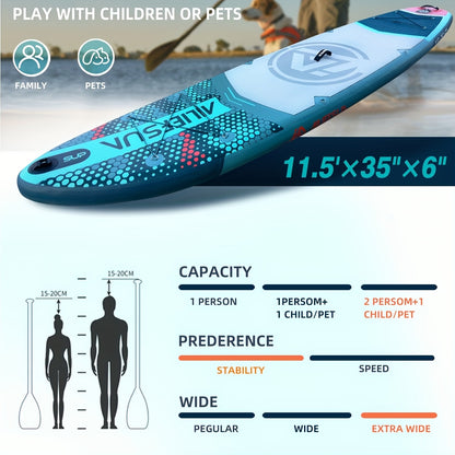 Inflatable Stand Up Paddle Board 11'6" x 35" x 6" – Stable Wide Non-Slip SUP with Fishing Accessories for Adults Youth, Optional Electric Pump