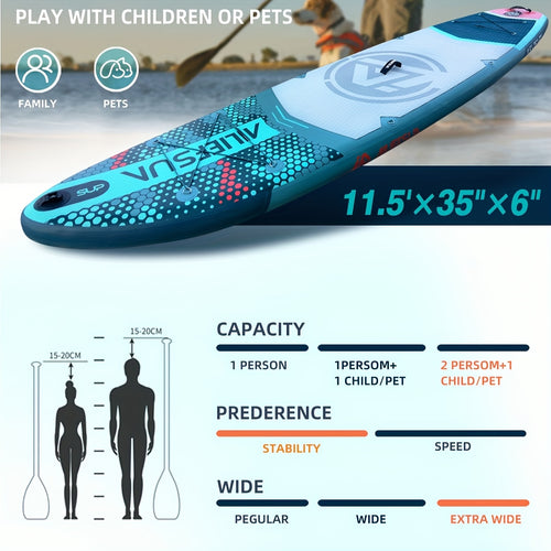 Inflatable Stand Up Paddle Board 11'6" x 35" x 6" – Stable Wide Non-Slip SUP with Fishing Accessories for Adults Youth, Optional Electric Pump
