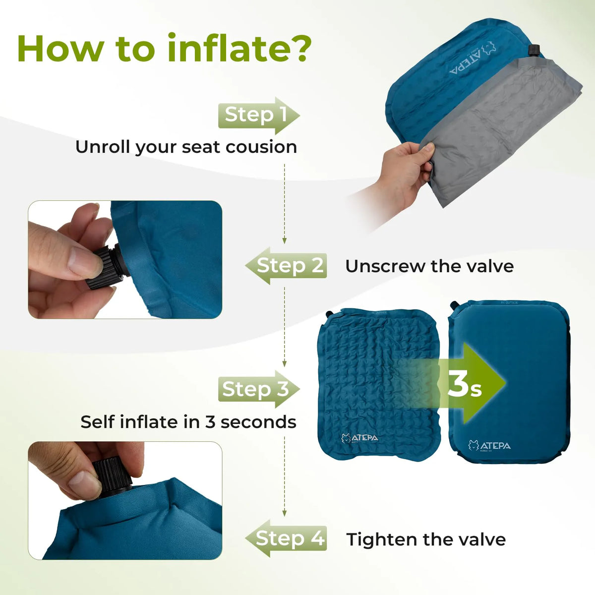 Self-inflating camping seat pad view 24