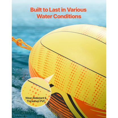Inflatable Booster Ball for Towable Tubes 680lbs Tensile Strength 0.75mm Thickened PVC with PE Tow Rope for Boating Water Sports Sea Lake River