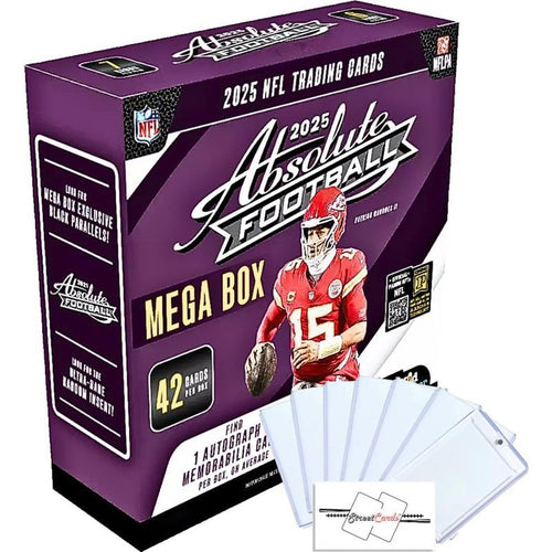 2025 Panini Absolute Football Mega Box 42 Trading Cards 1 Auto or Memorabilia Card Per Box Kaboom Inserts Black Parallels 6 Toploaders Magnetic Holder StreetCards Magnet NFL Collector Box